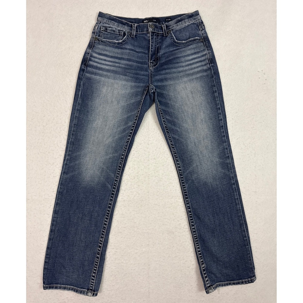 BKE Tyler Jeans Mens 31x32 Blue Relaxed Straight Stretch Denim ABP23279R Buckle